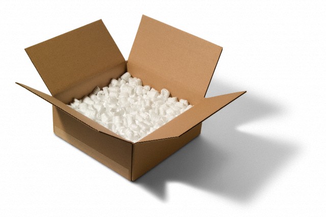 Open Cardboard Box with packing peanuts